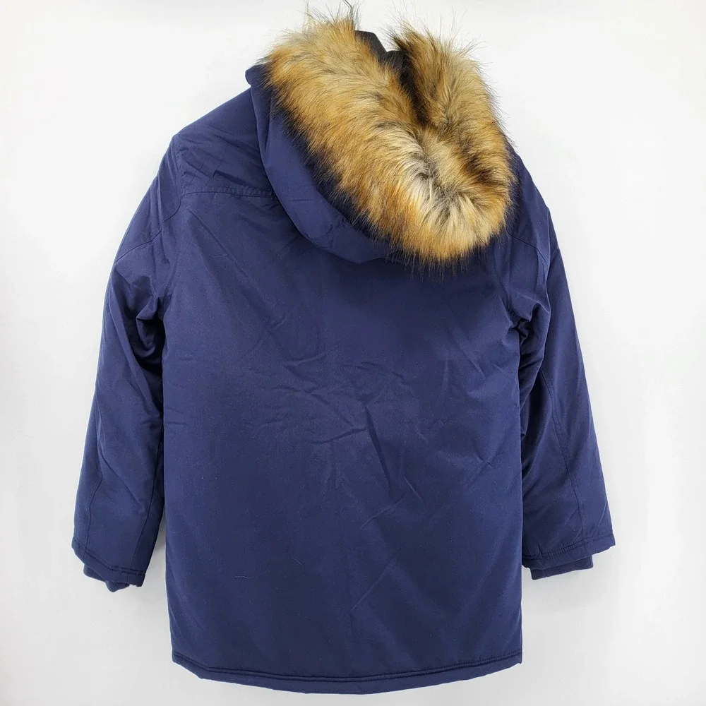 St Johns Bay Mens‎ Parka Coat Jacket Faux Fur Hood Water Resistant Navy Small